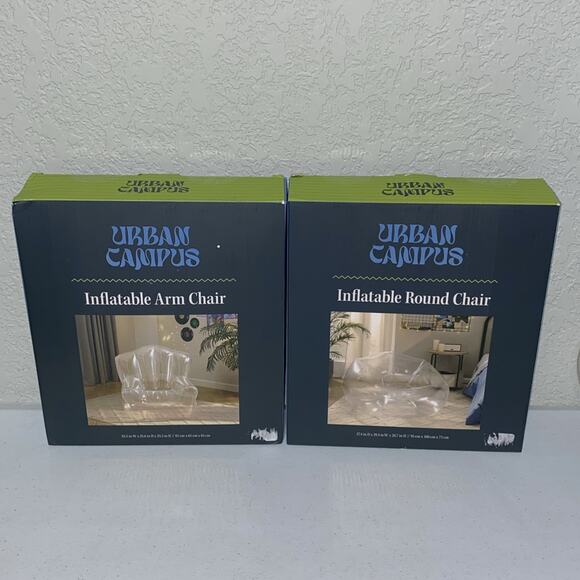 Inflatable Armchair Round Chair Campus Dorm Game Room Clear Plastic Set Of 2 NEW - Picture 1 of 9